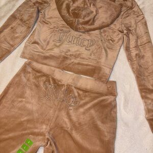 Juicy Couture Crystal-Embellished Camel Velour Tracksuit